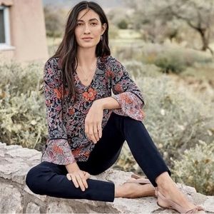 J Jill Petite Size S Floral Paisley Bell Sleeve Blouse